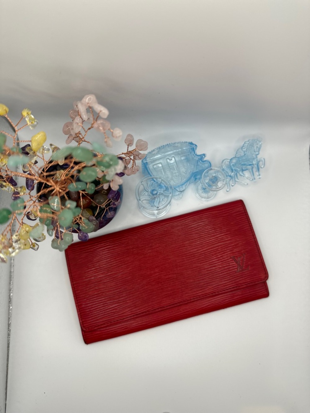 Louis Vuitton Red Epi Leather Long Wallet with Embossed LV